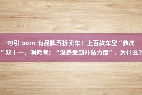 勾引 porn 有品牌五折卖车！上百款车型“参战”双十一，消耗者：“没感受到补贴力度”，为什么？